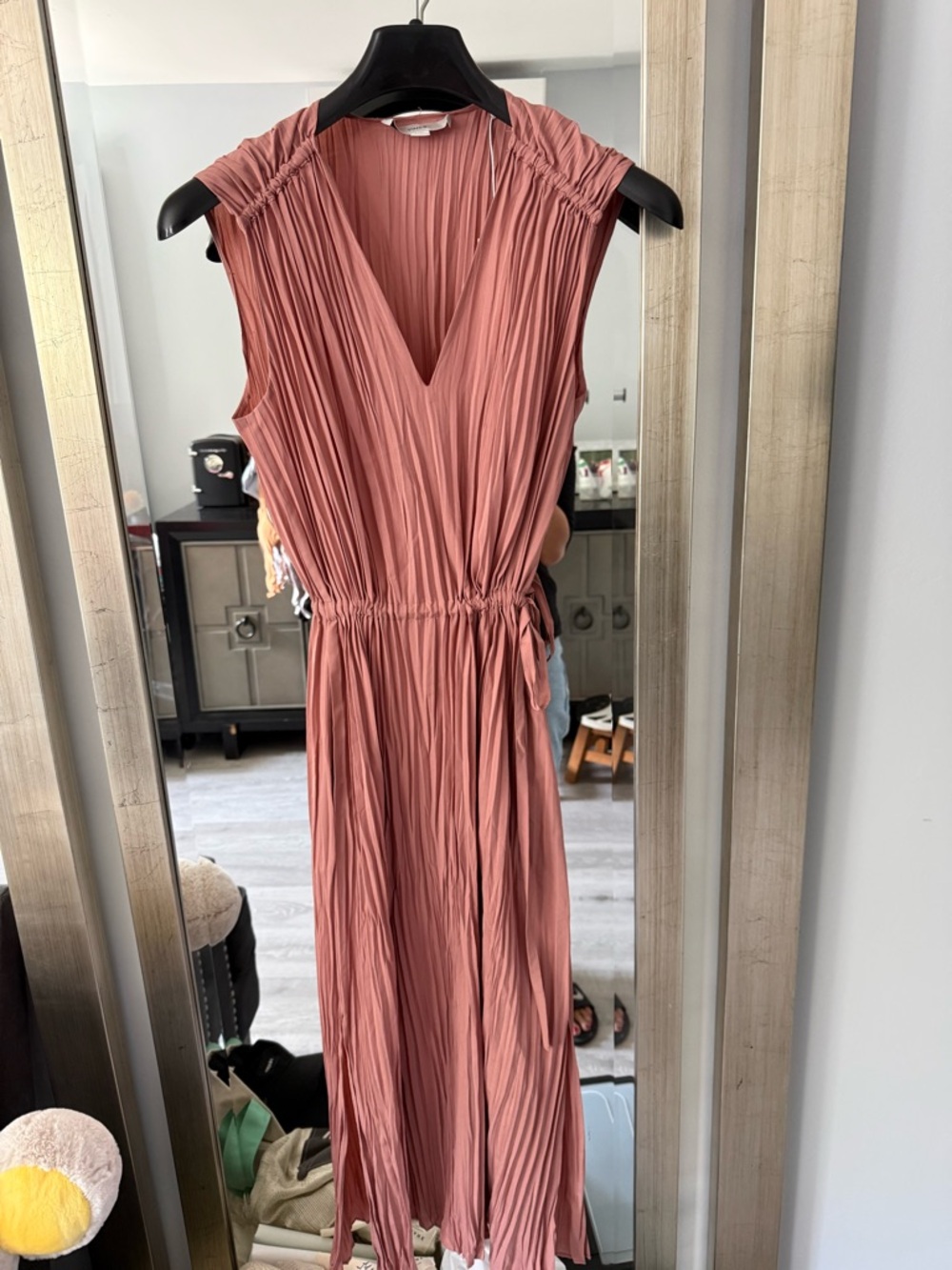 Vince Dusty Rose Pleated Sleeveless Maxi Dress - size S